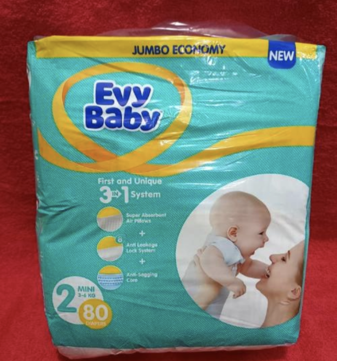 Evy Baby Diapers N2 (3-6kg) 80Pcs