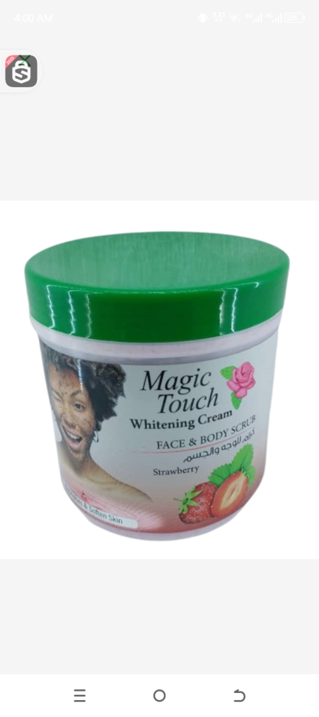 Magic touch whitening cream face and body scrub strawberry