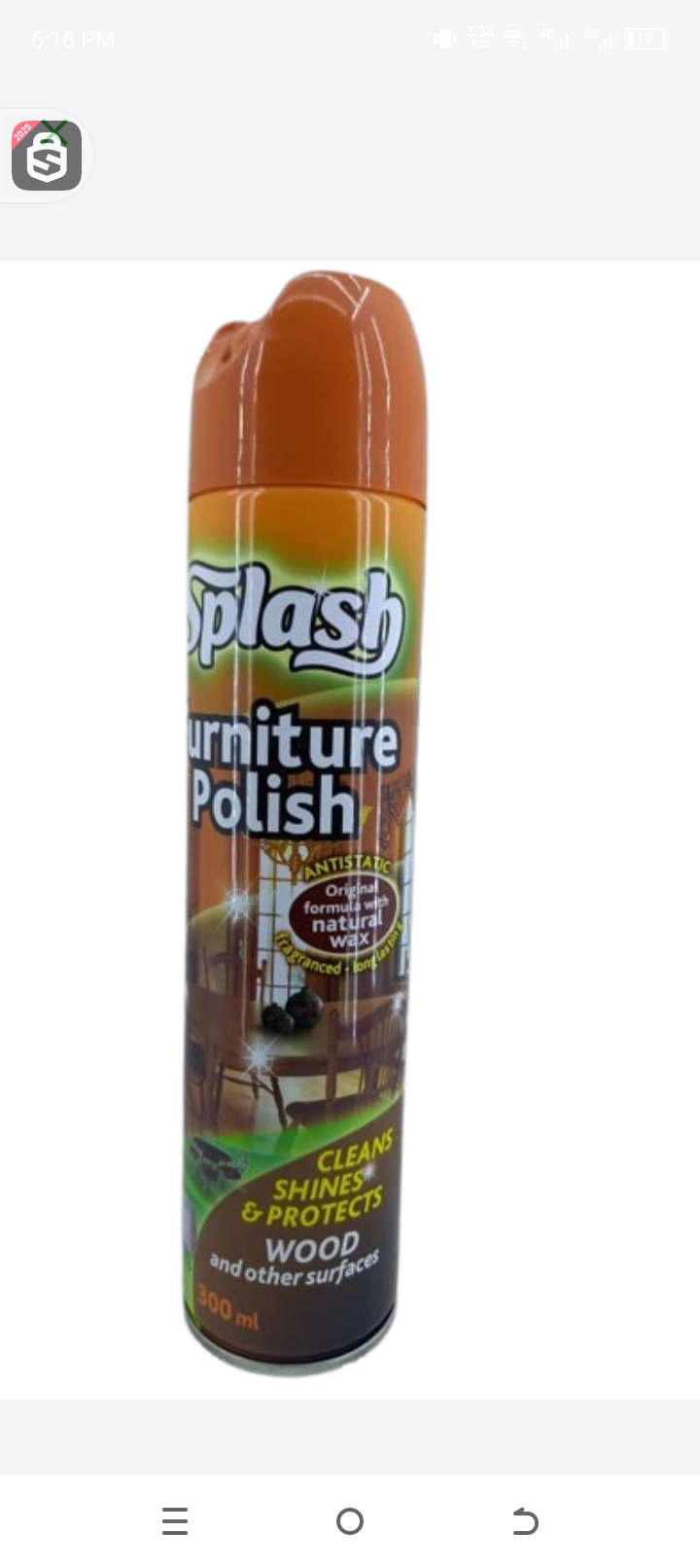 Splash fourniture polish cleans and protect wood