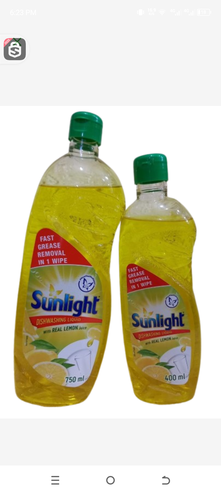Sunlight dishwashing with real lemon liquid 750ml