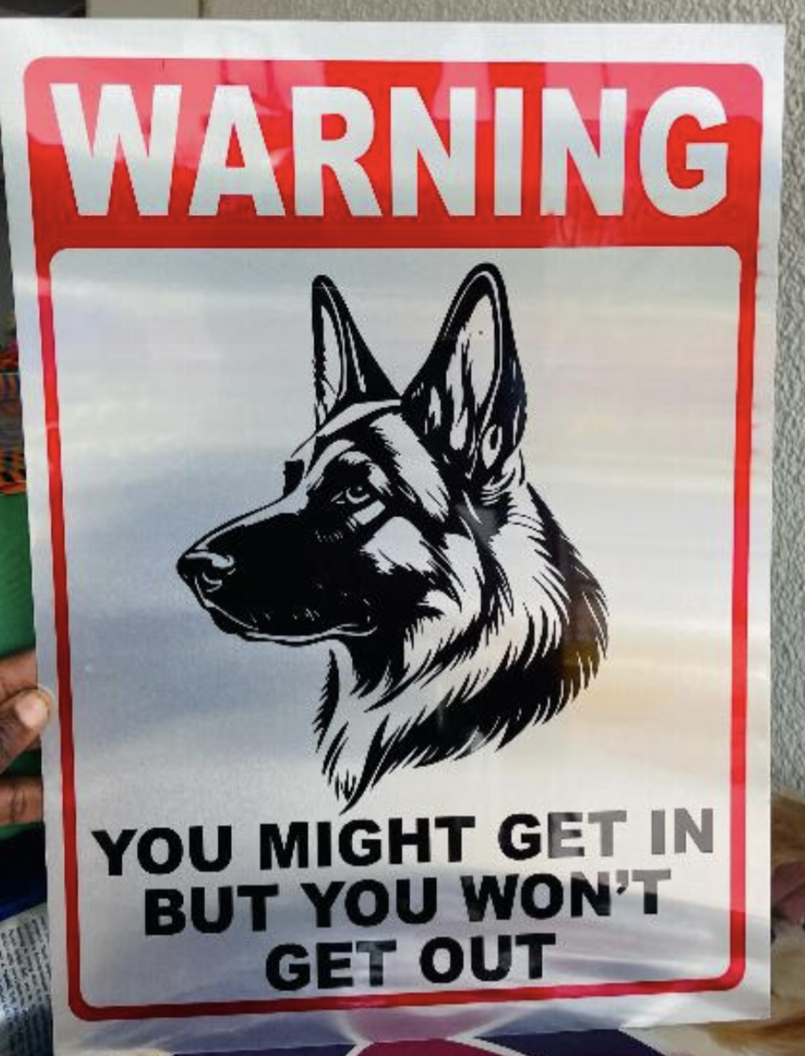 Aluminium gate Dog signage A3 silver