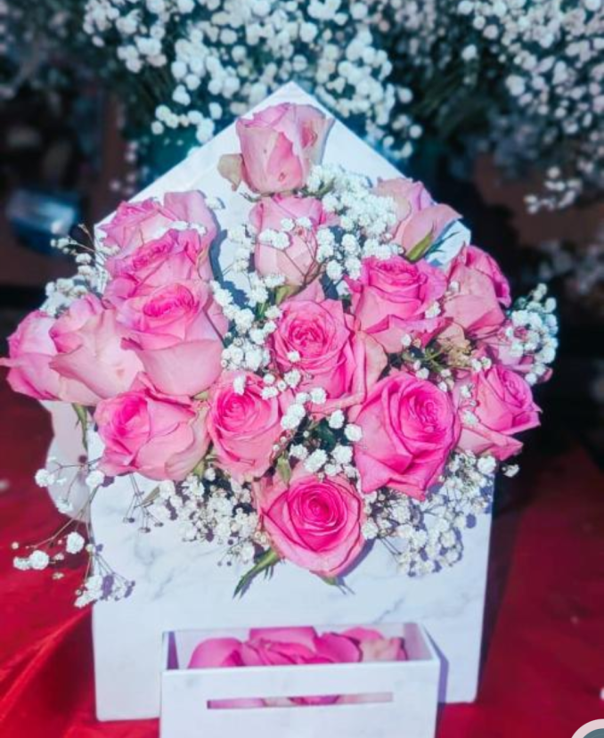 Elegant pink flowers in house box