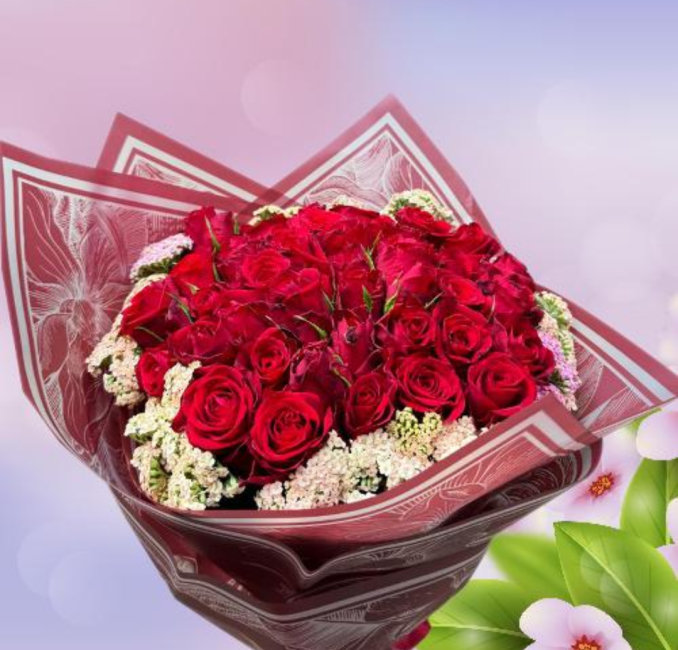 Gift Bouquet of Red Rose and white flowers