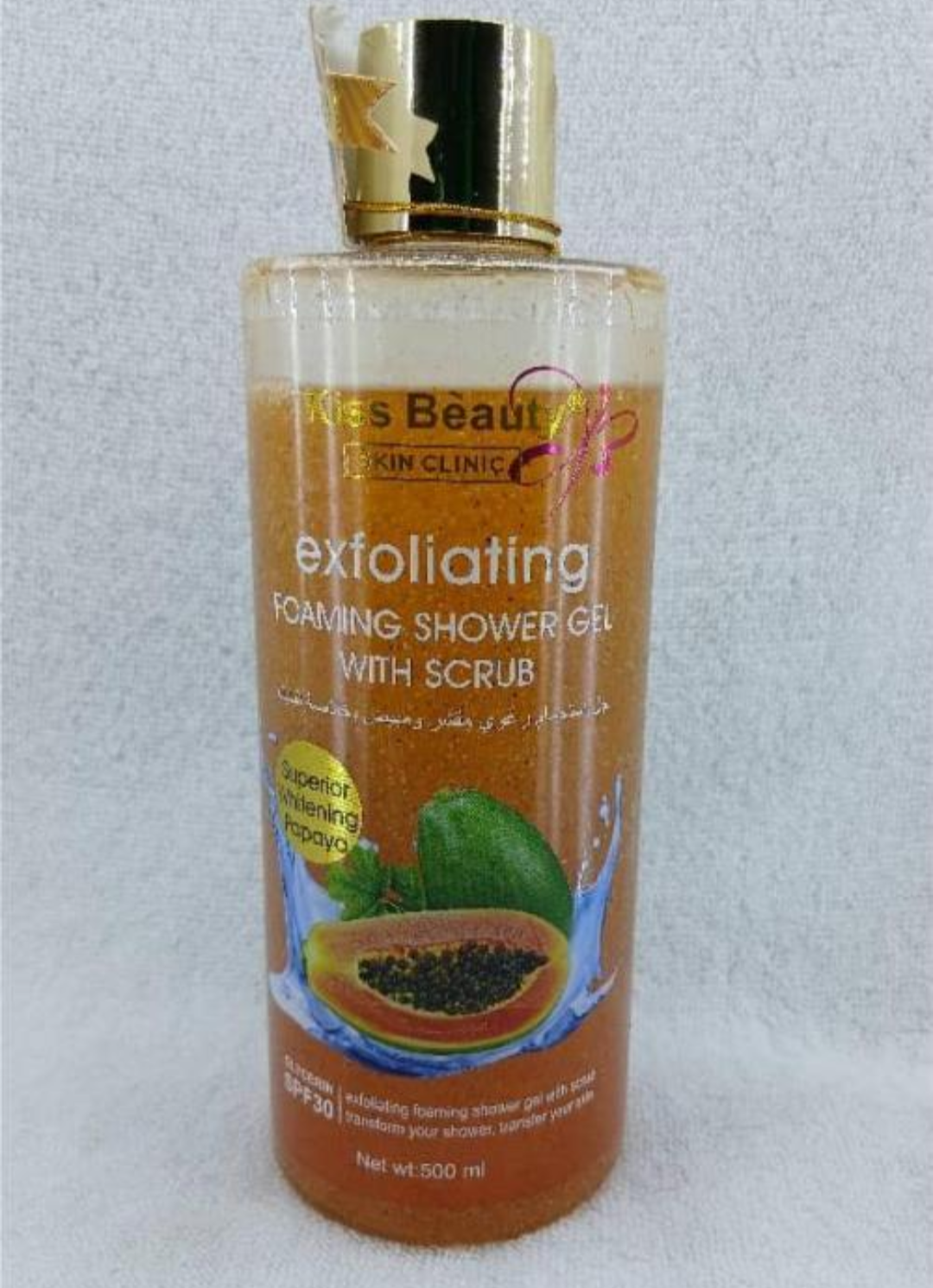 Kiss Beauty exfoliating Foaming Shower Gel with Scrub PAPAYA 500ml