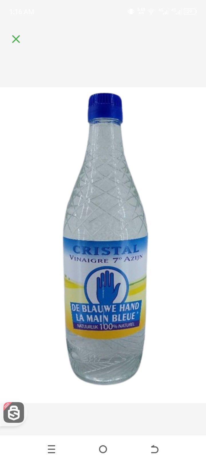 Cristal vinaigre la main blue 100% Natural 750ml/0,75L