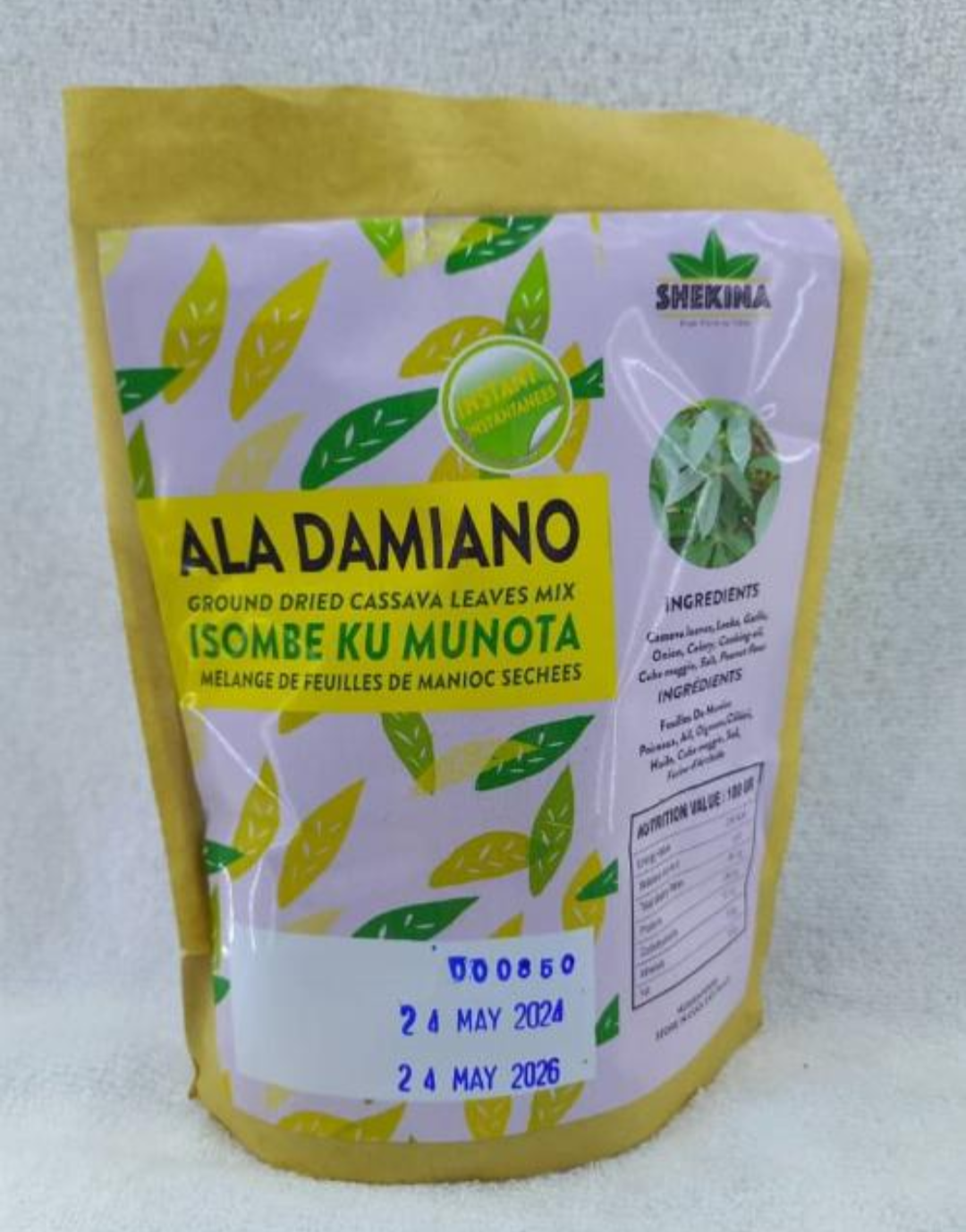 Ala Damiano Grounded Dried Cassava Mix 200gr
Isombe ku munota