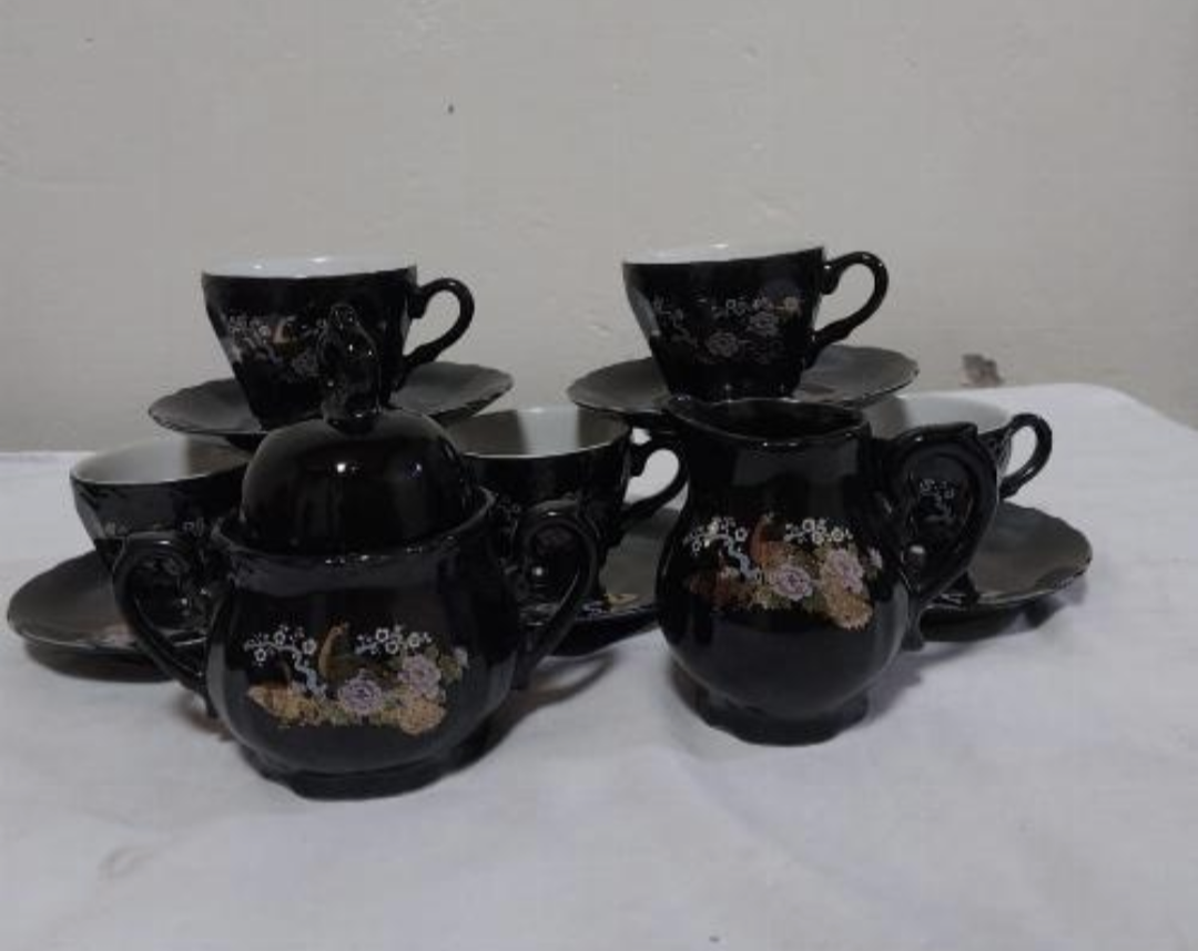 Espresso Cup Black Set (14 Pcs) 
6 Cups, 6 Plates, Sugar Bowl, Milk Bowl