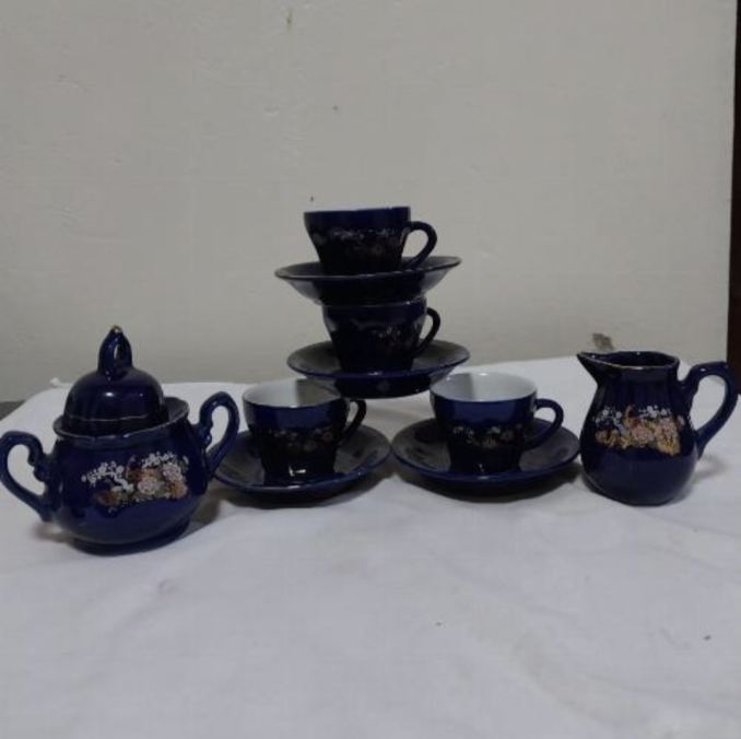 Espresso Cup Dark Blue Set (10 Pcs) 4 Cups, 4 Plates, Sugar Bowl, Milk Bowl