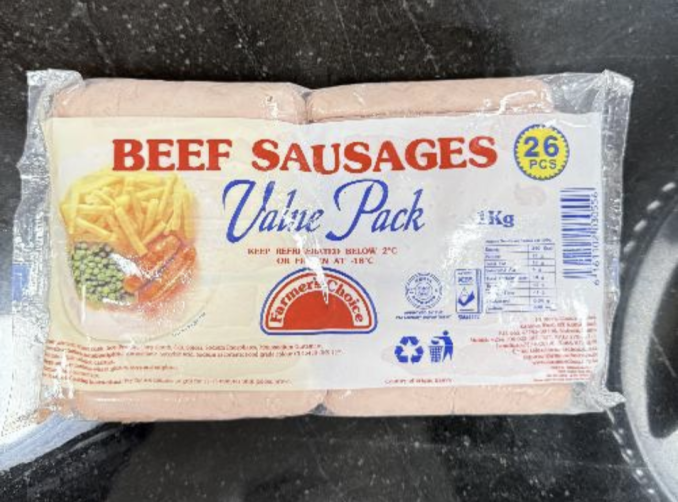 Farmers Choice Beef Sausages 1kg (26pcs)