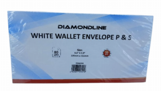 DIAMONDLINE White Wallet Envelope 9.0"*4.0" 225ml*115mm 50pcs 80gr