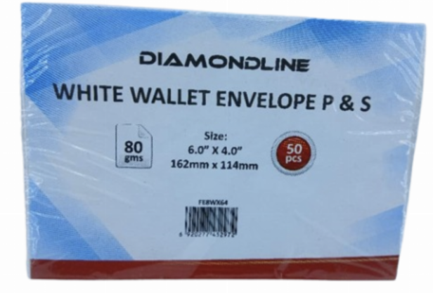 DIAMONDLINE White Wallet Envelope 6.0"*4.0" 162m*114mm 50pcs 80gr