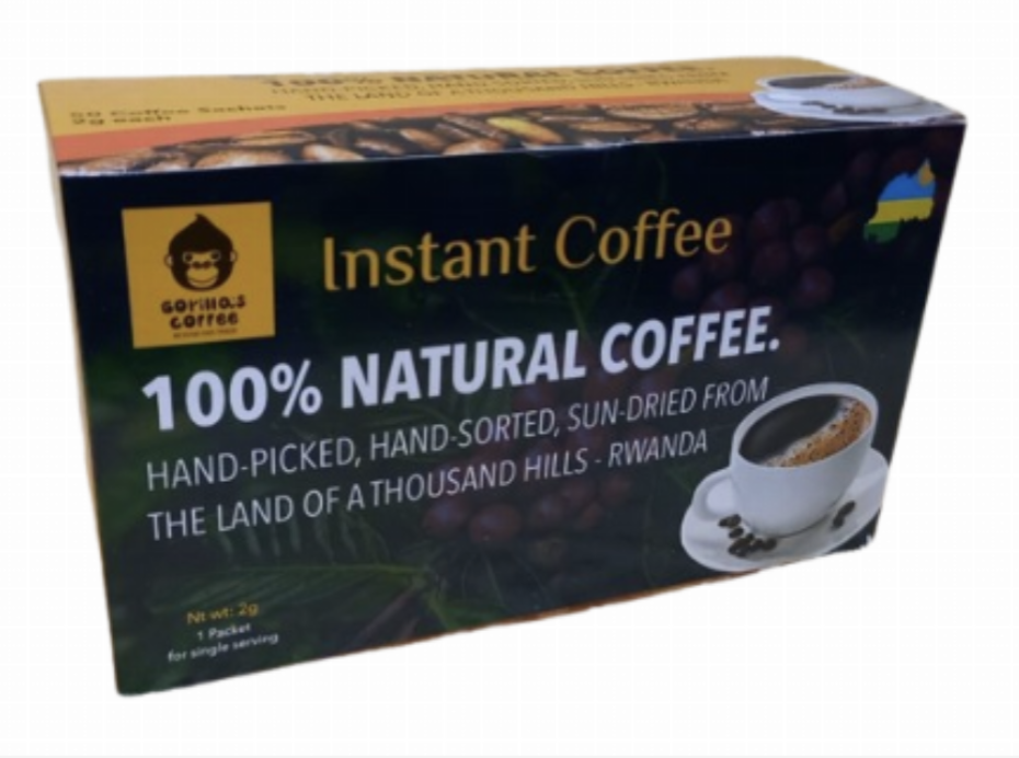 Gorilla's Coffee instant coffee 50coffee sachets 2gr each
100% natural coffee.
THE LAND OF THOUSAND HILLS - RWANDA