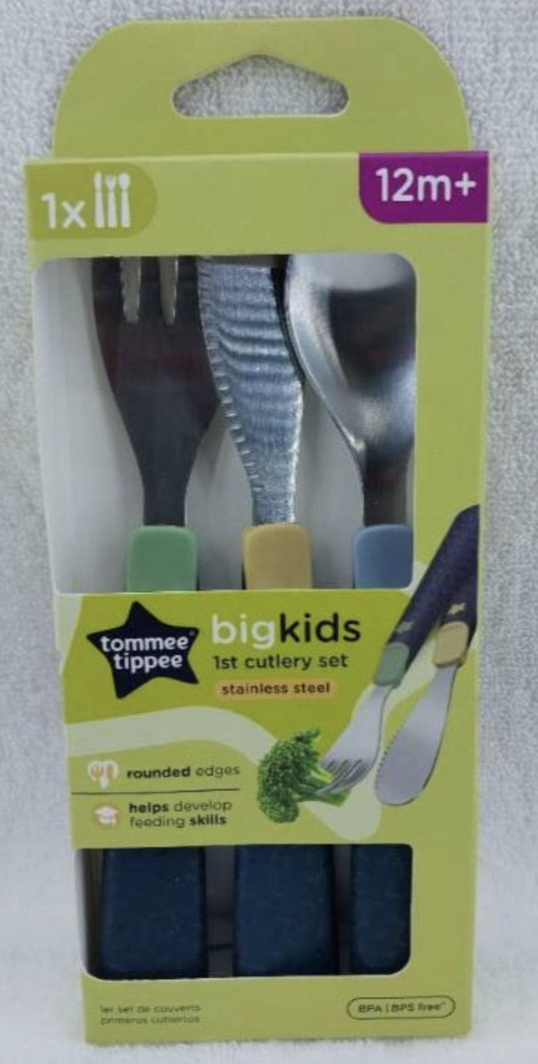 12m+ bigkids 1st cutlery set stainless steel feeding skills fork, spoon and knife
