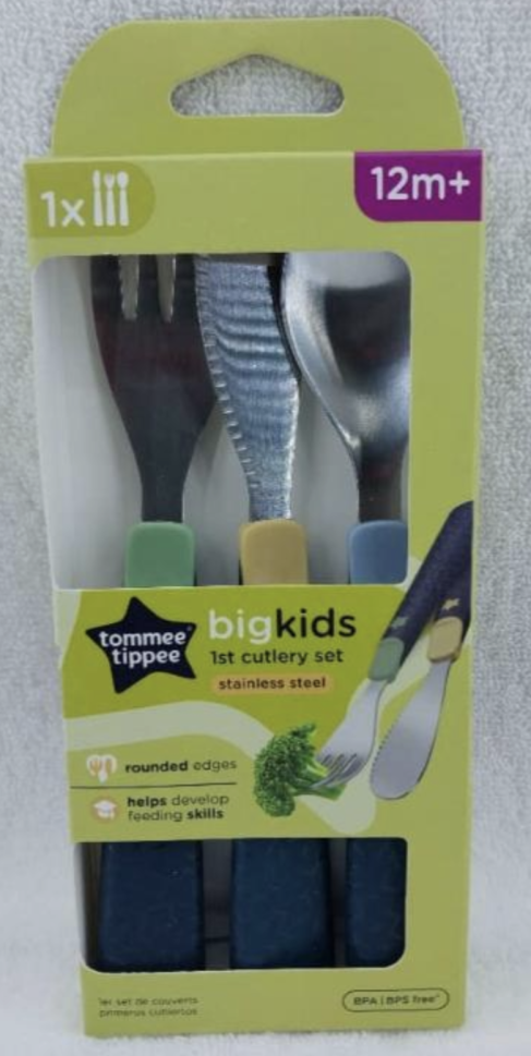 12m+ bigkids 1st cutlery set stainless steel feeding skills fork, spoon and knife