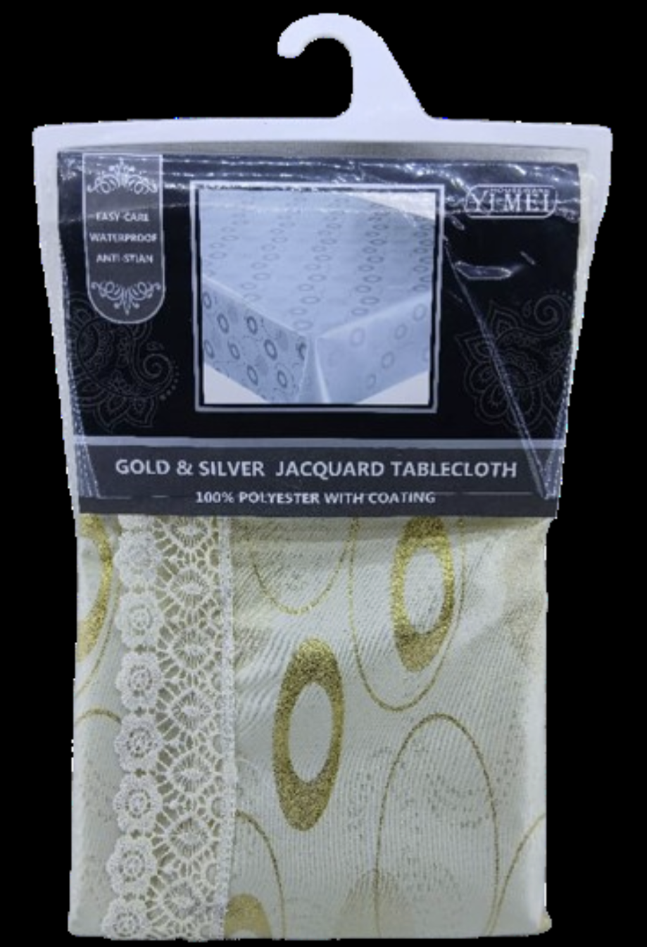 YIMEI Gold & Silver Jscquard Tablecloth 100% Polyester with Coating 150 * 200