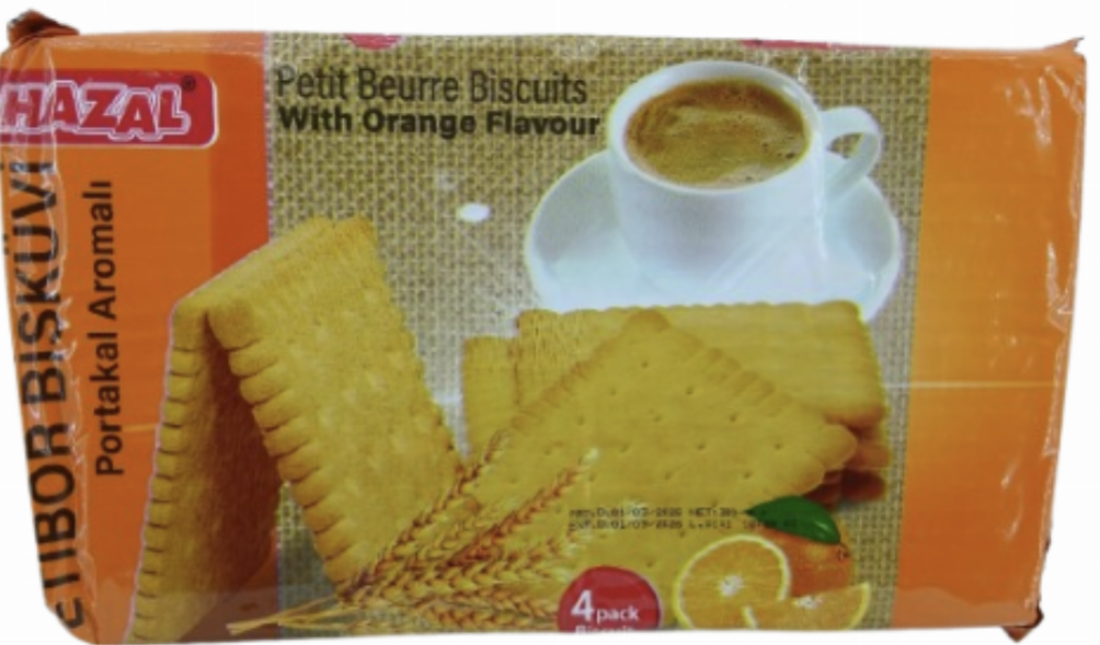Hazal Petit Beurre Biscuits with Orange Flavour 4Pack Biscuits 300gr