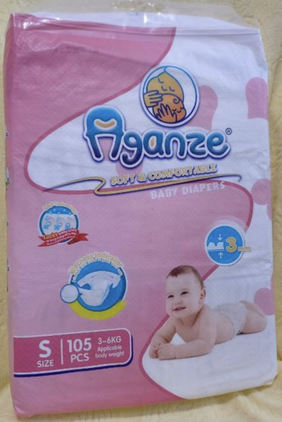 AGANZE Soft & Comfortable Baby Diapers S 105pcs 3-6kg