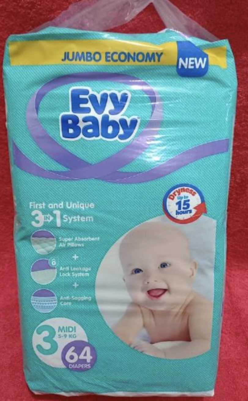Evy baby diaper(3) 5-9kg 64pcs
