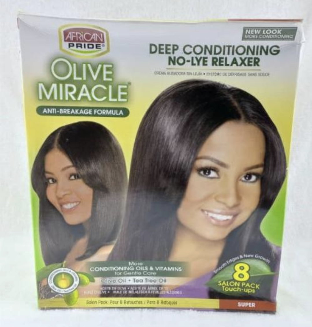 African pride Olive Miracle Deep Conditioning No-Lye Relaxer 8pack SUPER