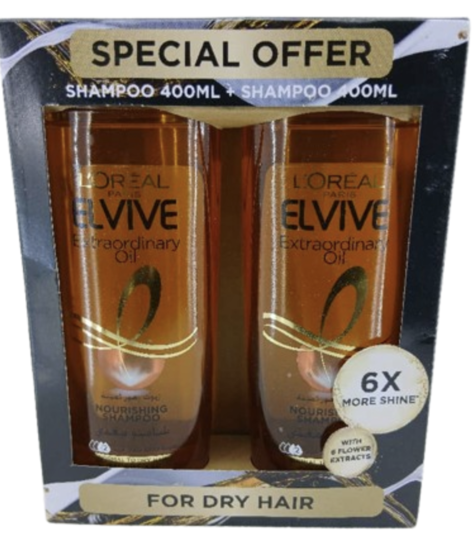 L'OREAL Paris ELVIVE Extraordinary Oil Nourishing Shampoo 400ml + Shampoo 400... FOR DRY HAIR