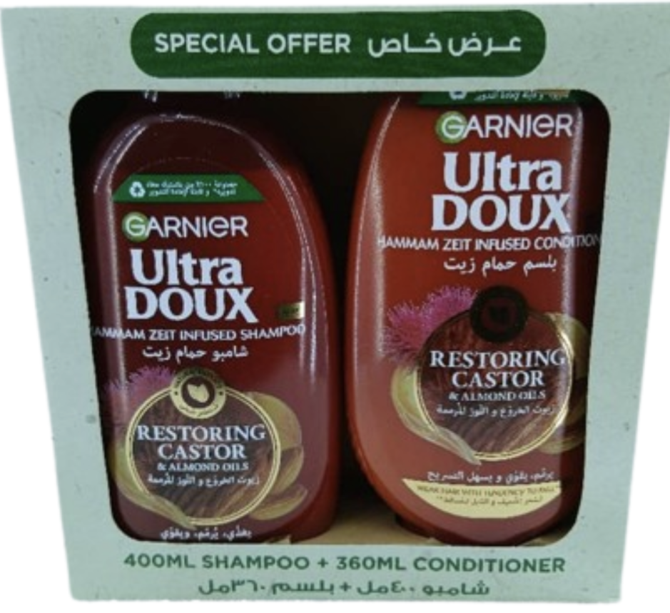 Garnier ULTRA DOUX RESTORING CASTOR & ALMOND OILS Hammam Zeit Infused Shamp...