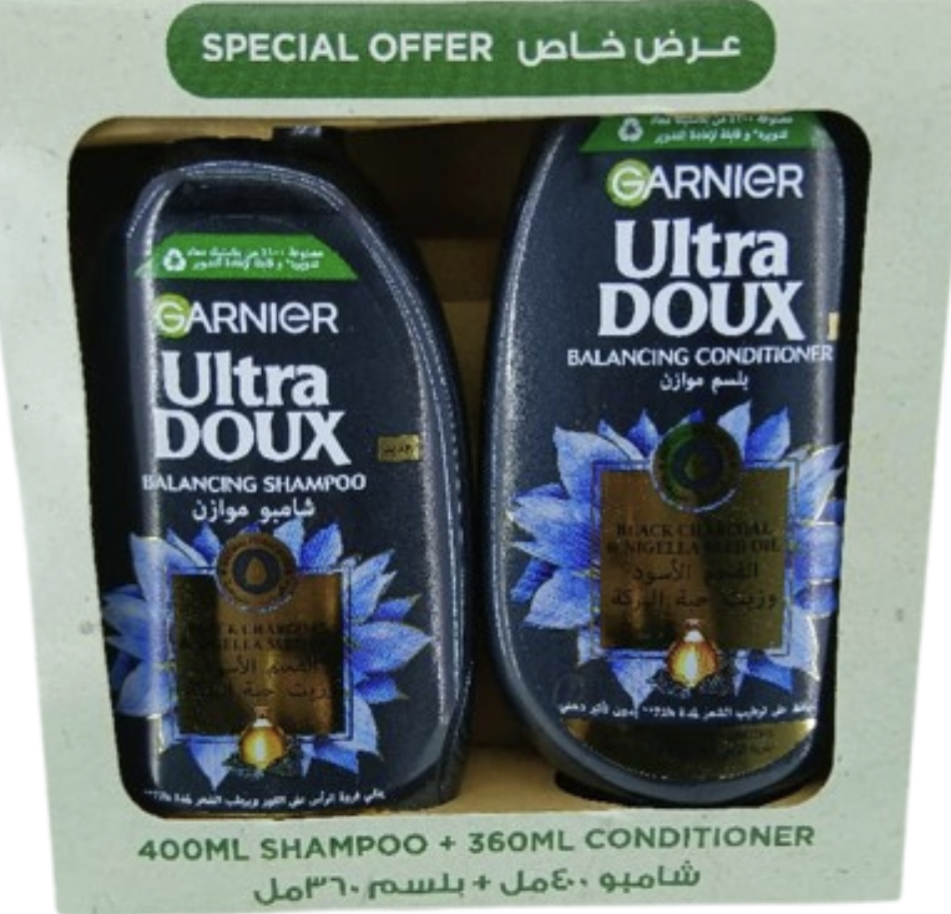 Garnier ULTRA DOUX Balancing Shampoo 400ml + Conditioner 360ml