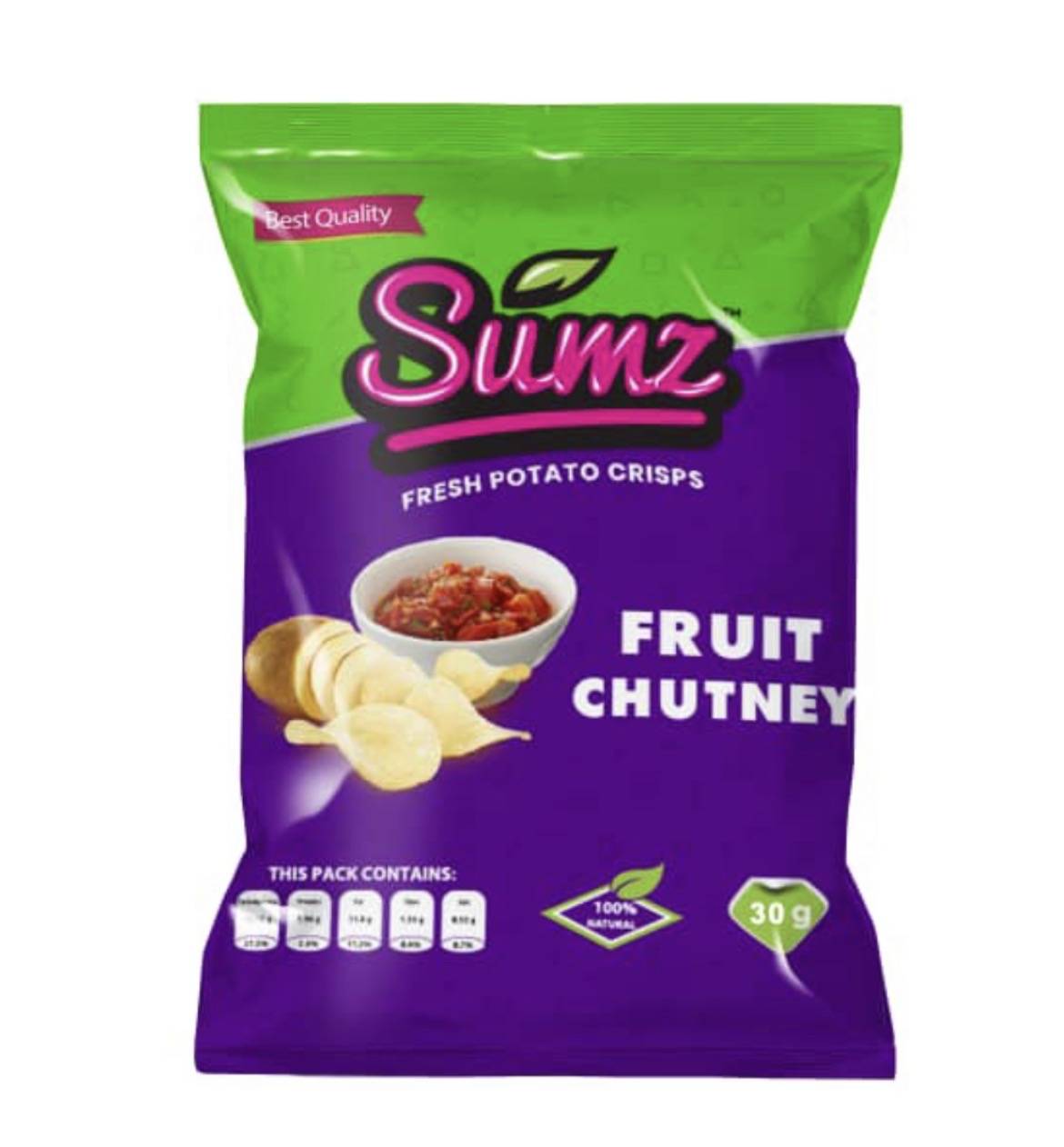 SUMZ SPICED POTATO CRISPS FRUIT CHUTNEY 30G