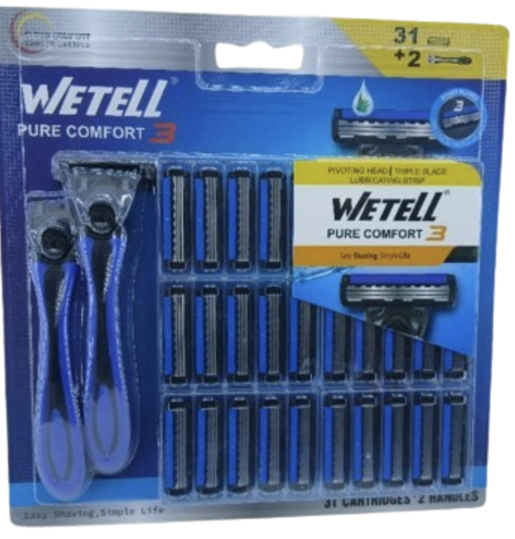 Wetell Triple Blade Pure Comfort 3 Shaver 2Handles + 31Cartridges