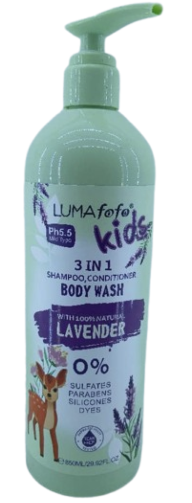 LUMAfofo kids 3in1 Shampoo,Conditioner Body Wash with 100% Natural Lavender 85..