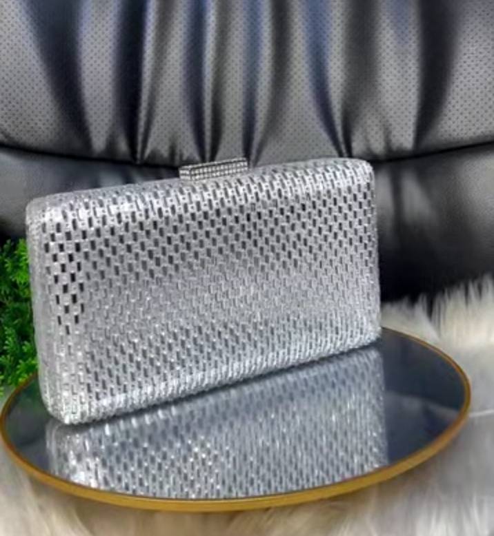 Sammy silver crystal studded clutch bag