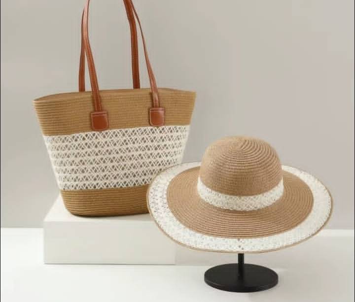 Straw beach hat & tote bag