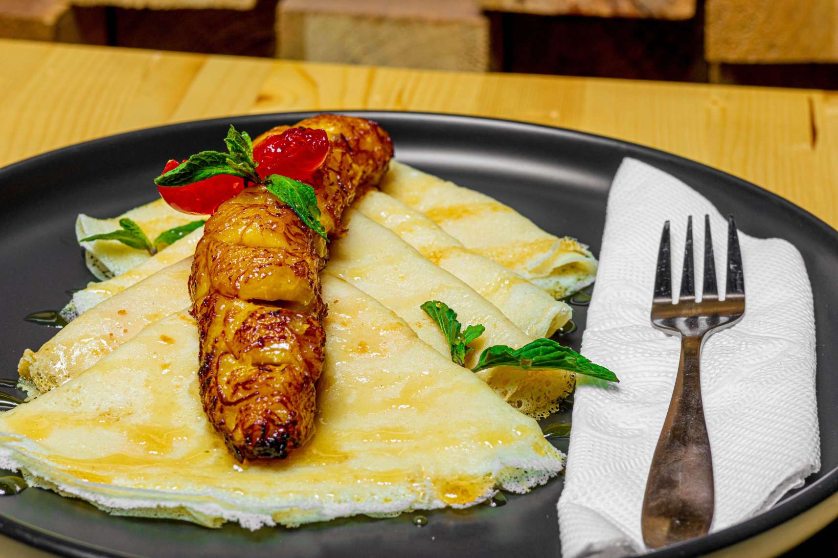 Crepes with Bananas & Smoked Honey (Dessert)