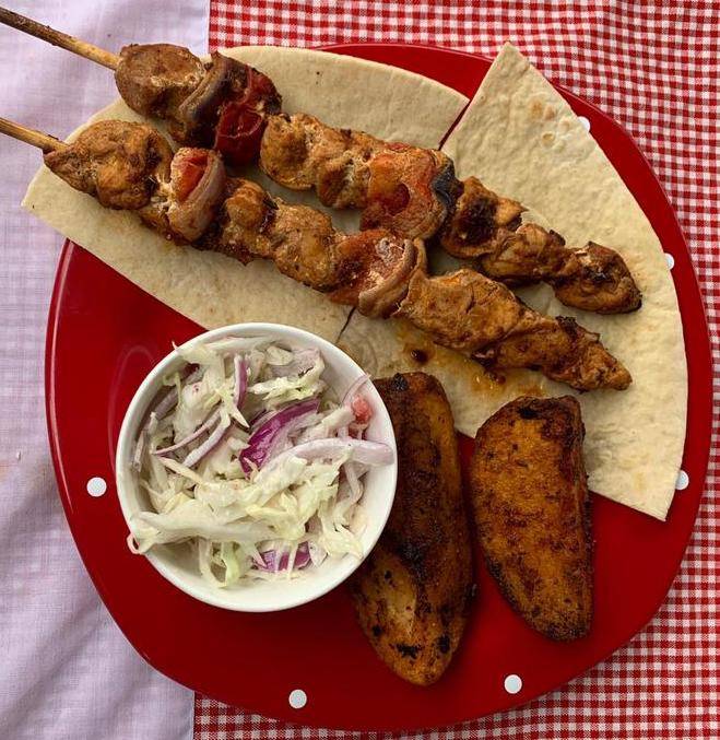 Chicken Shashlik with Roasted  Potatoes & Salad