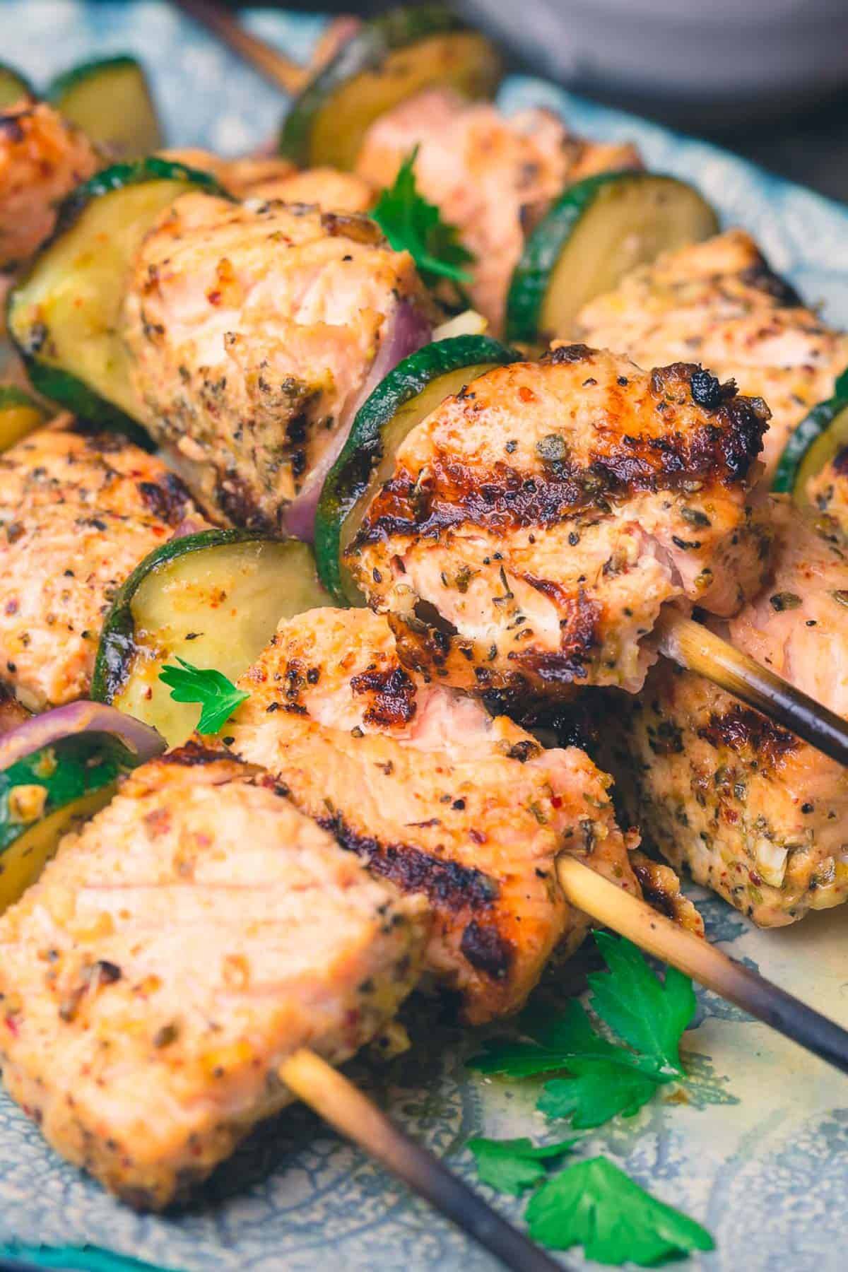 Fish Shashlik with Roasted Potatoes & Salad