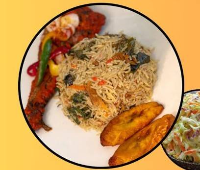 Coconut Rice with Coleslaw & Plantain with Soft drink & Free snack